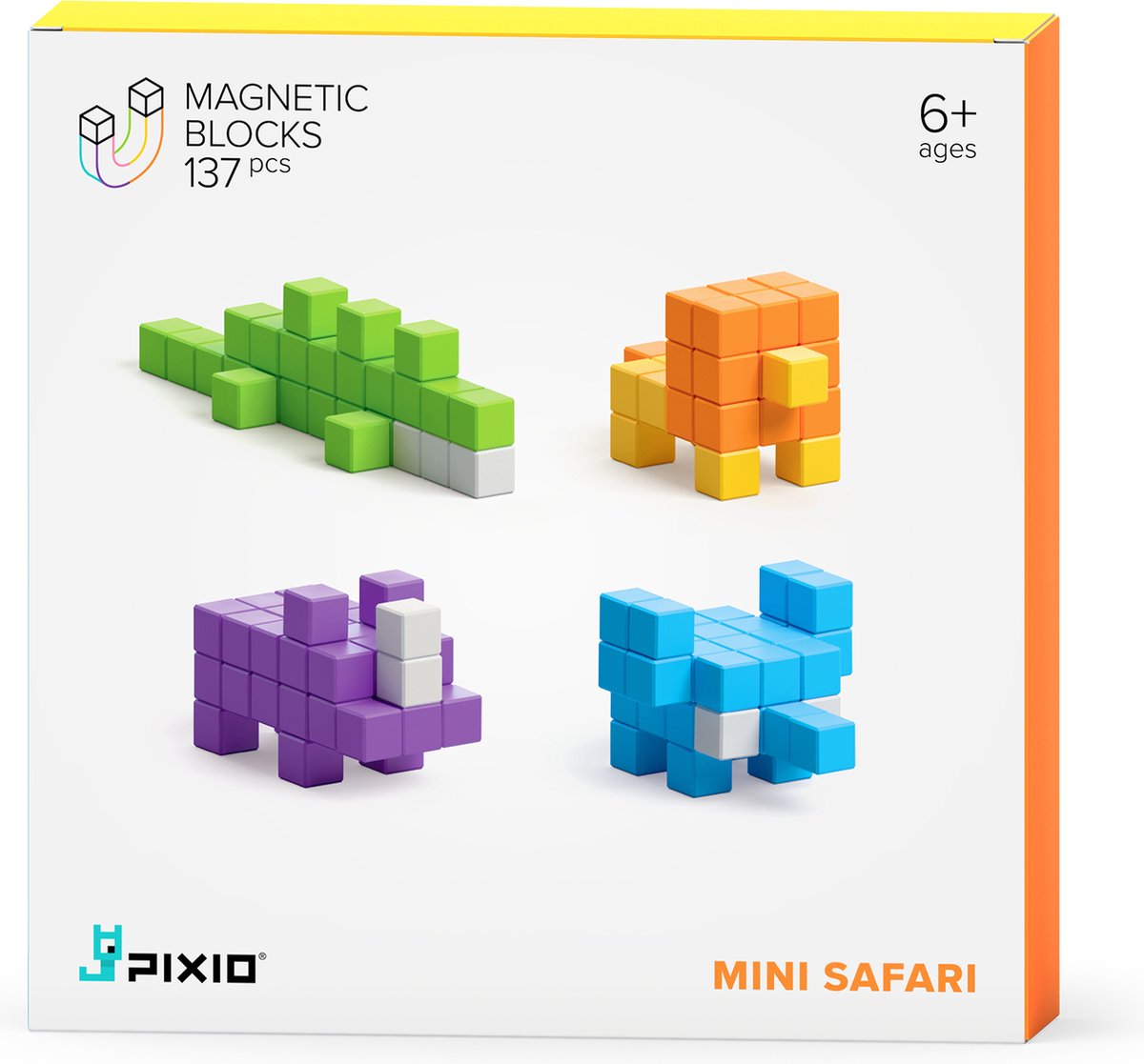 Pixio Magnetic Blocks | Design Series | Pixio Mini Safari | 6 kleuren | 137 blokken